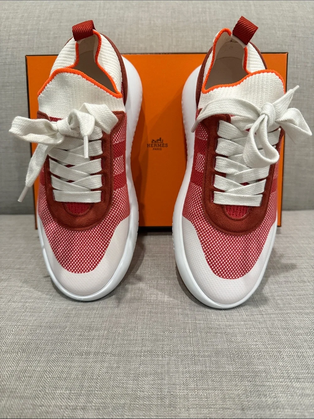 Hermes Red and White Men's Athletic Sneaker